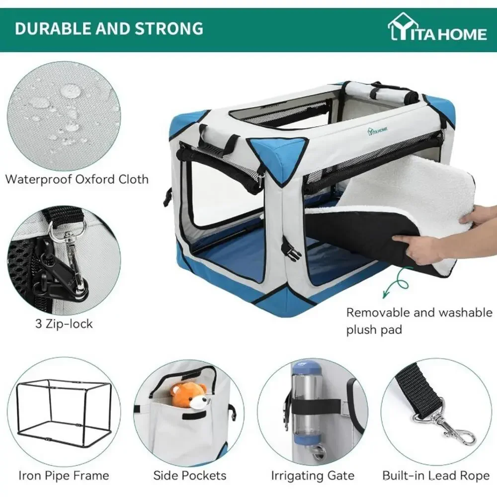 Collapsible Dog Crate, 4-Door Portable Travel Dog Crate Small 26 x 18 x18